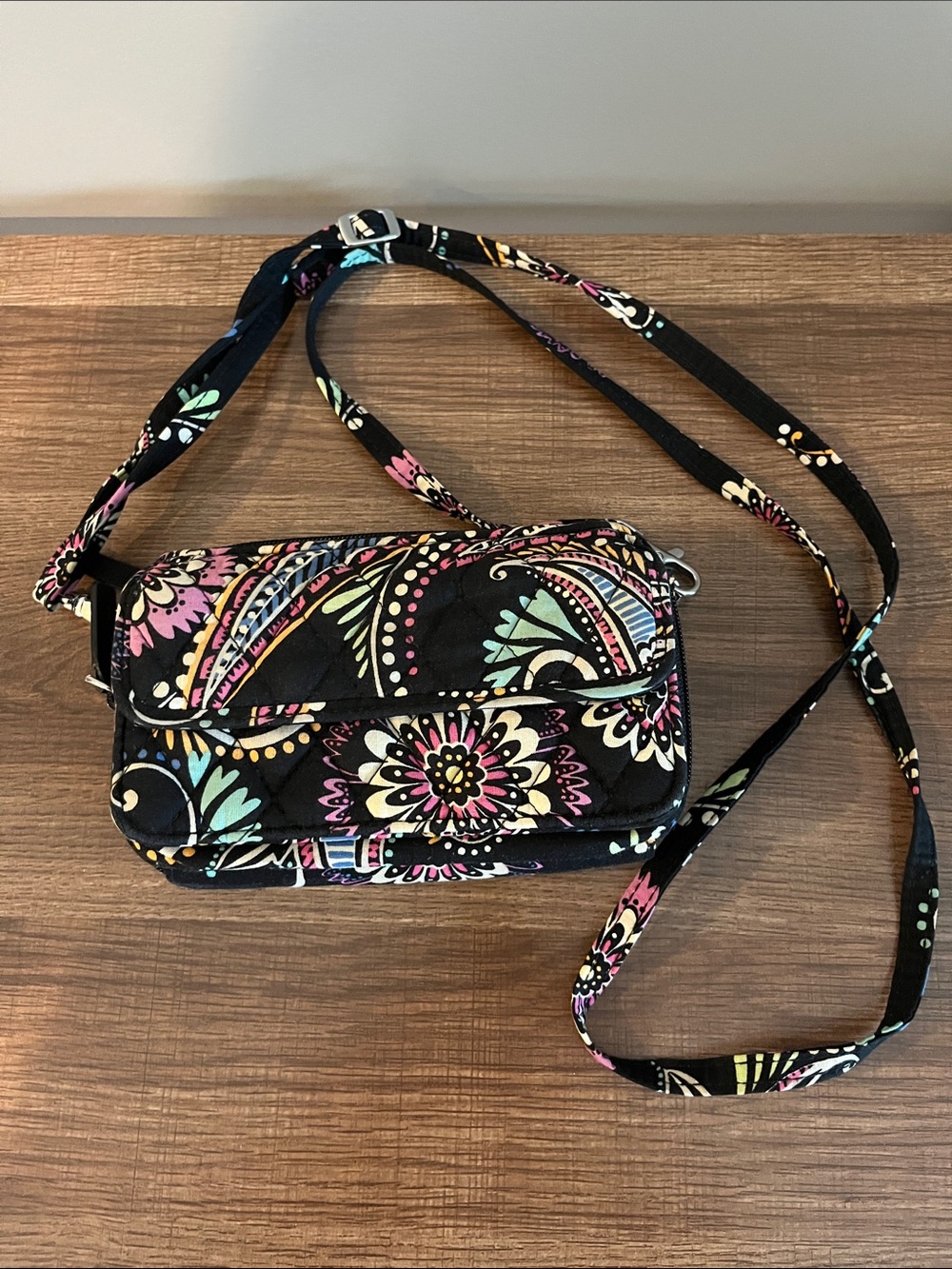 Vera Bradley black floral crossbody.